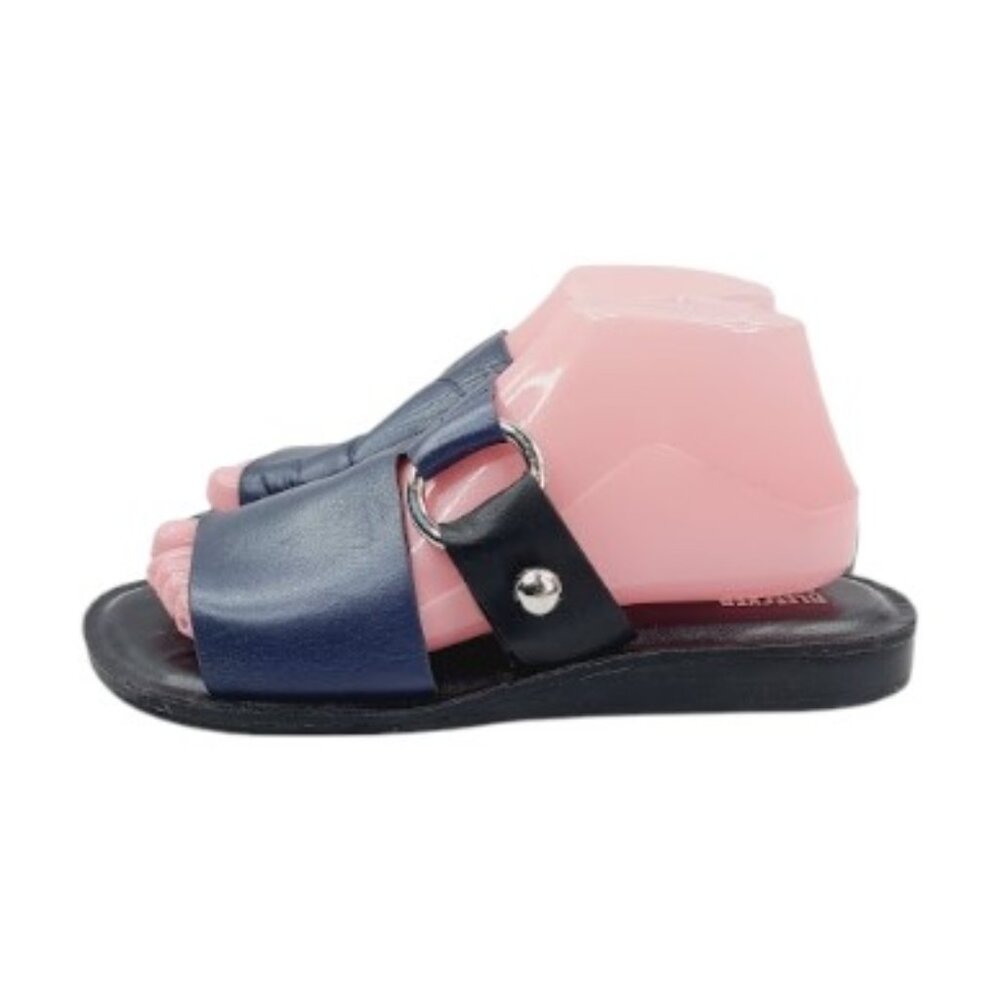 Bleecker & Bond‎ Navy Black Regina Leather Open Toe Slide Sandal Size 8M
